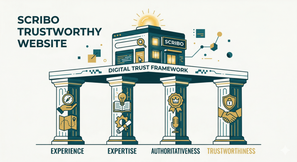 E-E-A-T concept showing experience, expertise, authoritativeness, and trustworthiness in SEO