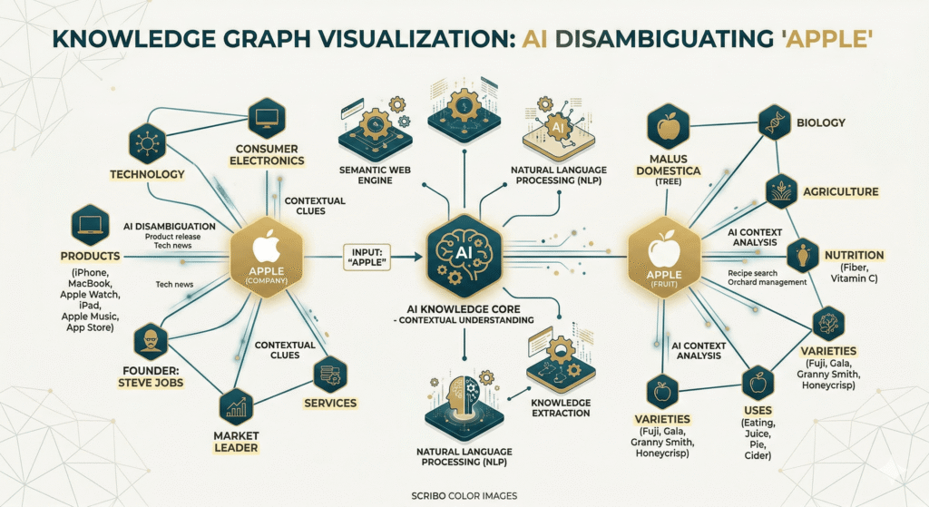 SEO entities and knowledge graph showing relationships between concepts and search context