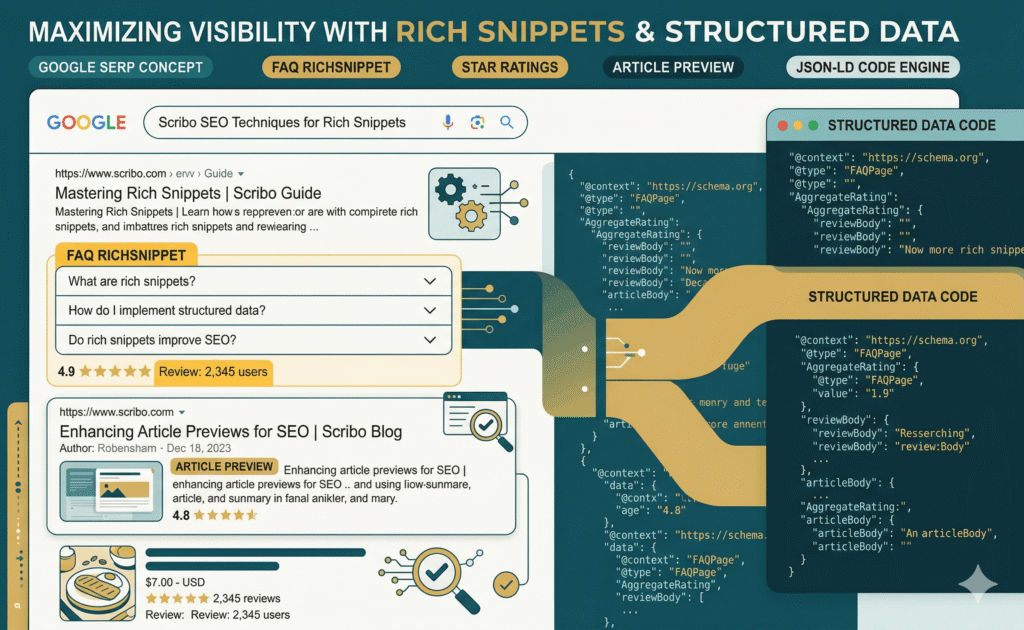Schema markup example showing rich snippets like FAQs and star ratings in Google search results