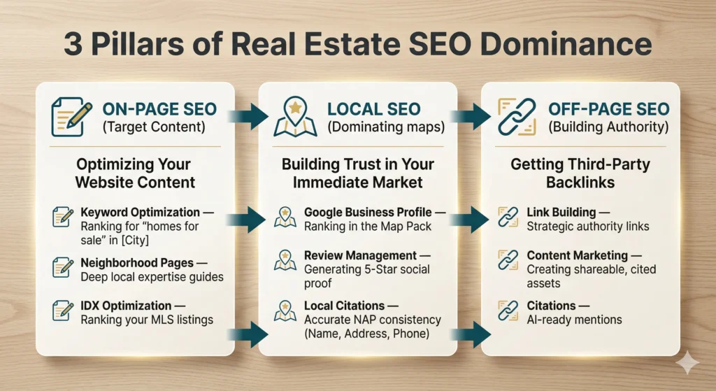 three-pillars-real-estate-seo-dominance-strategy-2026-04-06